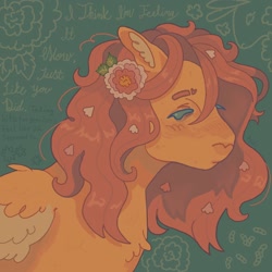 Size: 1440x1440 | Tagged: safe, artist:ariariari.png, imported from derpibooru, fluttershy, pegasus, pony, alternate hairstyle, flower, flower in hair, implied flutterdash, implied lesbian, implied shipping, solo