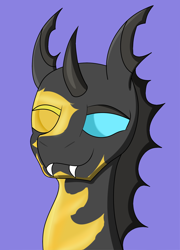 Size: 1920x2660 | Tagged: safe, artist:strange tartlet, imported from derpibooru, oc, oc:velox, changeling, bust, cursed, simple background, smiling, solo