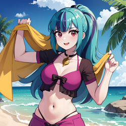 Size: 1536x1536 | Tagged: safe, imported from derpibooru, sonata dusk, human, equestria girls, ai content, ai generated, beach, prompter:angel-saez