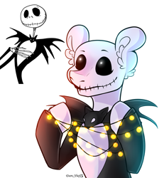 Size: 2012x2180 | Tagged: safe, artist:yuris, imported from derpibooru, earth pony, pony, bust, clothes, ears up, garland, halloween, holiday, jack skellington, nightmare night, portrait, simple background, smiling, solo, the nightmare before christmas, white background