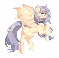 Size: 2048x2008 | Tagged: safe, artist:alus, imported from derpibooru, oc, bat pony, pony, bat pony oc, bat wings, bracelet, choker, female, flying, glasses, jewelry, mare, simple background, white background, wings