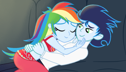 Size: 1062x612 | Tagged: artist needed, safe, imported from derpibooru, rainbow dash, soarin', human, equestria girls, female, male, ship:soarindash, shipping, sleeping, straight