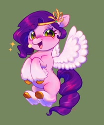 Size: 1509x1802 | Tagged: safe, artist:catmintyt, imported from derpibooru, pipp petals, pegasus, pony, feathered fetlocks, g5, green background, simple background, smiling, solo