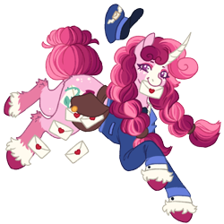 Size: 1000x1000 | Tagged: safe, artist:kazmuun, imported from derpibooru, oc, oc:rose petals, pony, unicorn, female, letter, mailmare uniform, mare, simple background, solo, transparent background