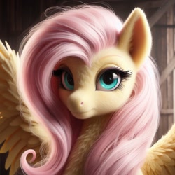 Size: 1024x1024 | Tagged: safe, imported from ponybooru, fluttershy, pegasus, pony, ai content, ai generated, bing, bust, female, fluffy, looking at you, mare, portrait, solo, spread wings, wings