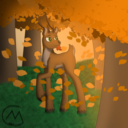 Size: 3200x3200 | Tagged: safe, artist:maître cervidé, imported from derpibooru, oc, oc:renn, deer, original species, autumn, ponytober