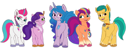 Size: 6651x2698 | Tagged: safe, artist:gmaplay, imported from derpibooru, hitch trailblazer, izzy moonbow, pipp petals, sunny starscout, zipp storm, earth pony, pegasus, pony, unicorn, butt, butt shake, butts, cropped, dock, featureless crotch, female, fit right in (g5), g5, hitchbutt, horn, izzy moonbutt, line-up, male, mane five, mane five plots, mare, my little pony: a new generation, pipp butt, plot, plotline, simple background, stallion, sunny starbutt, tail, transparent background, twerking, watch us shake our unicorn butts, wings, zippbutt