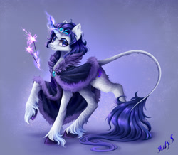 Size: 3178x2767 | Tagged: safe, artist:julysunset, imported from derpibooru, oc, unicorn, clothes, crown, female, jewelry, leonine tail, looking at you, magic, mantle, regalia, solo, sparkles, tail, telekinesis