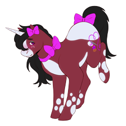 Size: 1500x1500 | Tagged: safe, artist:celeriven, imported from derpibooru, oc, oc only, oc:softie cuddles, pony, unicorn, bow, female, mare, simple background, solo, tail, tail bow, transparent background