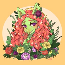 Size: 2048x2048 | Tagged: safe, artist:honolu-loo, imported from derpibooru, tree hugger, earth pony, pony, flower, flower in hair, solo