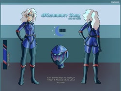 Size: 2500x1875 | Tagged: safe, artist:devillustart, imported from derpibooru, oc, oc:midsummer song(fireverse), human, equestria girls, clothes, fireheart76's latex suit design, flight suit, humanized, latex, latex suit, prisoners of the moon, reference sheet, rubber, rubber suit