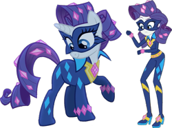 Size: 1251x932 | Tagged: safe, artist:pascalmulokozi2, edit, edited screencap, imported from derpibooru, screencap, radiance, rarity, unicorn, equestria girls, movie magic, power ponies (episode), season 4, spoiler:eqg specials, background removed, clothes, confused, costume, diamond, diamonds, jewelry, not a vector, paradox, power ponies, self paradox, self ponidox, simple background, smiling, transparent background