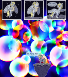 Size: 2400x2723 | Tagged: safe, artist:sixes&sevens, imported from derpibooru, derpy hooves, pegasus, pony, bubble, comic, confused, flying, lovecraft, space, yog sothoth