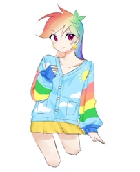 Size: 565x695 | Tagged: safe, artist:rainn__1026, imported from derpibooru, rainbow dash, human, clothes, cute, humanized, jacket, skirt