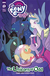 Size: 2063x3131 | Tagged: safe, idw, imported from derpibooru, applejack, princess celestia, princess luna, twilight sparkle, alicorn, changeling, changeling queen, pony, comic cover, female, high res, mare, my little pony logo, official, official comic, twilight sparkle (alicorn)