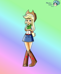 Size: 2417x2939 | Tagged: safe, artist:darkengales, imported from derpibooru, applejack, equestria girls, 2014, gradient background, old art, rainbow background, solo