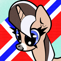 Size: 1000x1000 | Tagged: safe, artist:scandianon, imported from derpibooru, oc, oc only, oc:norsk fjord, pony, unicorn, bust, facial markings, female, flag, looking down, mare, nation ponies, norway, norwegian, ponified, smiling