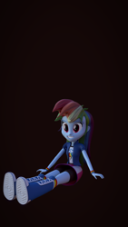 Size: 1080x1920 | Tagged: safe, artist:palmman529, imported from derpibooru, rainbow dash, equestria girls, 3d, black background, blender, boots, clothes, rainbow socks, shoes, simple background, sitting, socks, solo, striped socks