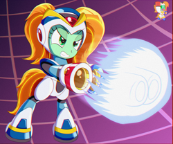 Size: 2000x1667 | Tagged: safe, imported from derpibooru, oc, oc:goldheart, pony, robot, robot pony, armor, chibi, dragon ball, energy blast, hadouken, kamehameha, mega man x, pony oc, solo