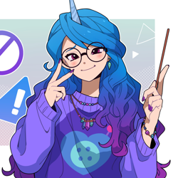 Size: 2000x2000 | Tagged: safe, artist:dcon, color edit, edit, imported from derpibooru, izzy moonbow, human, bracelet, colored, cute, g5, glasses, humanized, jewelry, necklace, skin color edit, wand