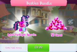 Size: 1263x860 | Tagged: safe, imported from derpibooru, twilight sparkle, pony, unicorn, bow, bracelet, bundle, clothes, costs real money, dress, english, female, gameloft, gem, horn, jewelry, mare, mobile game, my little pony: magic princess, necklace, numbers, official, sale, solo, text, unicorn twilight