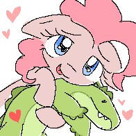 Size: 196x196 | Tagged: safe, artist:muffinz, imported from derpibooru, gummy, pinkie pie, alligator, earth pony, pony, alligator plushie, female, heart, mare, plushie, solo