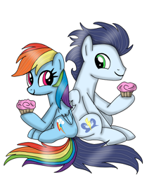 Size: 720x823 | Tagged: safe, artist:dasher666, imported from derpibooru, rainbow dash, soarin', pegasus, pony, cupcake, female, food, male, mare, ship:soarindash, shipping, stallion, straight