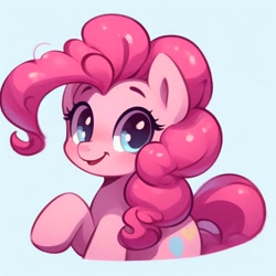 Size: 1024x1024 | Tagged: safe, imported from derpibooru, pinkie pie, earth pony, pony, ai content, ai generated, colored, cute, diapinkes, generator:bing image creator, happy, prompter:evergreen, simple background, smiling, white background