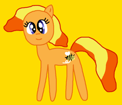 Size: 1013x877 | Tagged: safe, artist:the-rainbow-nigga420, imported from derpibooru, bumblesweet, earth pony, pony, bumbledorable, cute, female, g4, mare, ms paint, paint.net, simple background, smiling, solo, yellow background