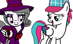 Size: 578x346 | Tagged: safe, artist:noi kincade, imported from derpibooru, zipp storm, oc, oc:oliver spade, clothes, deerstalker, detective, detective zipp, fedora, female, g5, hat, smiling, trenchcoat