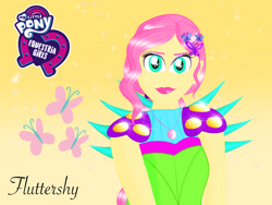 Size: 1032x774 | Tagged: safe, artist:princesscartoon2000, imported from derpibooru, fluttershy, equestria girls, crystal guardian, simple background, solo, yellow background
