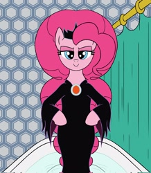 Size: 1784x2048 | Tagged: safe, artist:legendoflink, imported from derpibooru, pinkie pie, earth pony, pony, bathtub, bipedal, clothes, courage the cowardly dog, dress, female, hoof on hip, lidded eyes, looking at you, mare, pinktober, queen of the black puddle, smiling, smiling at you, solo