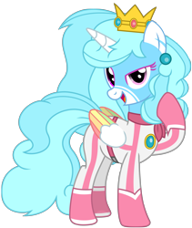 Size: 6386x7570 | Tagged: safe, artist:ejlightning007arts, imported from derpibooru, oc, oc only, oc:jemima sparkle, alicorn, pony, alicorn oc, biker, bodysuit, clothes, colored wings, costume, crossover, crown, ear piercing, earring, horn, jewelry, jumpsuit, mario kart, markings, multicolored wings, open mouth, piercing, princess peach, rainbow wings, regalia, scarf, simple background, super mario bros., transparent background, vector, wings
