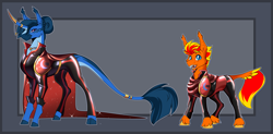 Size: 4916x2423 | Tagged: safe, artist:parrpitched, imported from derpibooru, oc, oc:fireheart(fire), oc:queen lunaris, alicorn, bat pony, concave belly, fireheart76's latex suit design, height difference, latex, latex suit, prisoners of the moon, reference sheet, rubber, rubber suit