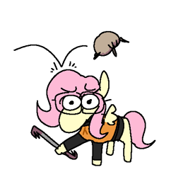 Size: 436x450 | Tagged: safe, artist:punkittdev, imported from derpibooru, fluttershy, pegasus, pony, crowbar, female, glasses, gordon freeman, half-life, headcrab, hev suit, hoof hold, mare, simple background, solo, white background