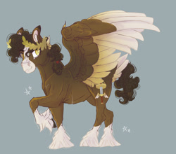 Size: 2064x1815 | Tagged: safe, artist:pegasus004, imported from derpibooru, screencap, pegasus, pony, blaze (coat marking), coat markings, facial markings, feathered fetlocks, laurel wreath, male, socks (coat markings), tail, tail feathers, unshorn fetlocks