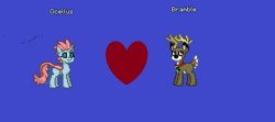 Size: 867x385 | Tagged: safe, imported from derpibooru, bramble, ocellus, changedling, changeling, deer, pony, pony town, banner, blue background, bramblecellus, female, heart, male, shipping, simple background, straight