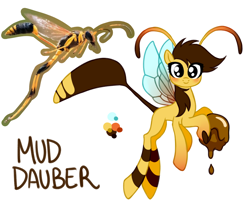 Size: 1558x1295 | Tagged: safe, artist:wtfponytime, imported from derpibooru, oc, oc only, bug pony, insect, pony, antennae, concept art, extra legs, hoof claws, insect abdomen, insect wings, leg stripes, mud dauber, ponified, simple background, six legs, solo, stripes, white background, wings