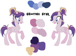 Size: 900x665 | Tagged: safe, artist:westrail642fan, imported from derpibooru, oc, oc only, oc:shooting star (r&f), pegasus, rise and fall, base used, folded wings, freckles, offspring, parent:oc:david wyne, parent:princess cadance, parents:canon x oc, pegasus oc, reference sheet, simple background, solo, white background, wings