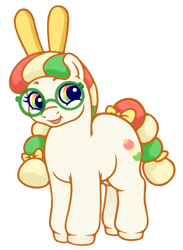 Size: 1048x1433 | Tagged: safe, artist:wtfponytime, imported from derpibooru, oc, oc only, oc:marechi, earth pony, food pony, original species, pony, bow, braid, braided ponytail, braided tail, bunny ears, chubby, chunky, dango, fat, food, g2, hair bow, mochi, ponified, ponytail, simple background, solo, tail, tail bow, white background