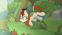 Size: 3840x2160 | Tagged: safe, artist:starry swirl, imported from derpibooru, autumn blaze, kirin, sounds of silence, female, gritted teeth, lineless, mare, scene interpretation, solo, teeth, tripping