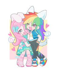 Size: 2788x3708 | Tagged: safe, artist:chengzi82020, imported from derpibooru, fluttershy, rainbow dash, human, equestria girls, duo, female, human coloration, humanized, lesbian, ship:flutterdash, shipping, simple background, white background