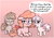 Size: 2118x1490 | Tagged: safe, artist:heretichesh, imported from derpibooru, oc, oc only, oc:peachy keen, oc:red pill, earth pony, pony, unicorn, bow, cute, earth pony oc, eyes closed, female, filly, foal, horn, lying down, mare, mushroom, ocbetes, pink background, prone, simple background, smiling, speech bubble, tail, tail bow, talking to viewer, traditional art, trio, unamused, unicorn oc