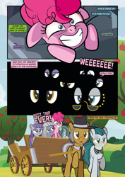 Size: 1920x2715 | Tagged: safe, artist:alexdti, imported from derpibooru, cloudy quartz, igneous rock pie, limestone pie, marble pie, maud pie, pinkie pie, pony, comic:how we met, cart, female, filly, filly pinkie pie, younger