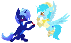 Size: 5288x3204 | Tagged: safe, artist:belka-sempai, imported from derpibooru, oc, oc only, alicorn, pony, alicorn oc, blushing, countershading, duo, horn, marriage proposal, simple background, transparent background, wings