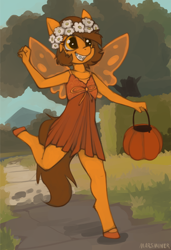 Size: 1170x1714 | Tagged: safe, artist:marsminer, imported from derpibooru, oc, oc only, oc:venus spring, anthro, fairy, clothes, costume, halloween, holiday