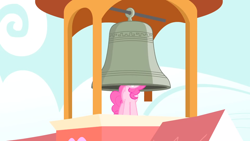 Size: 1920x1080 | Tagged: safe, imported from derpibooru, screencap, pinkie pie, castle mane-ia, bell, g4, jewelry, pinkie being pinkie, ring, school, smiling
