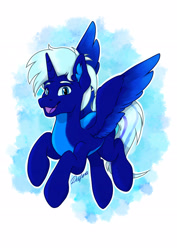 Size: 2480x3508 | Tagged: safe, artist:delfina, imported from derpibooru, oc, oc only, oc:polak23, alicorn, pony, alicorn oc, background, countershading, flying, horn, old design, simple background, solo, wings