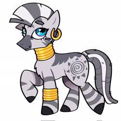 Size: 2048x2048 | Tagged: safe, artist:ac1dsoda, imported from derpibooru, zecora, zebra, cute, ear piercing, earring, female, g4, heart, heart eyes, jewelry, piercing, raised hoof, simple background, smiling, white background, wingding eyes, zecorable