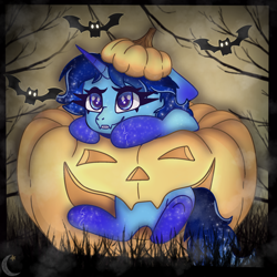 Size: 2000x2000 | Tagged: artist needed, source needed, safe, imported from derpibooru, oc, oc:blue thunder, night, nightmare night, pumpkin